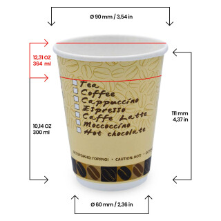 Bio Doppelwand-Thermobecher Coffee 300 ml. (12 OZ) 20 Stück