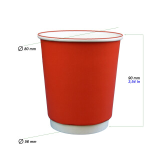 Bio Doppelwand-Thermobecher S-Red 250 ml. (9 OZ) 24 Stück