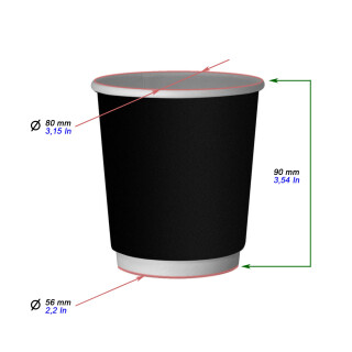 Bio Doppelwand-Thermobecher S-Black 250 ml. (9 OZ) 24 Stück