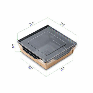 Bio Speisebox mit transparentem Deckel "DO-Crystal Black" 900 ml 50 Stück