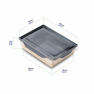 Bio Speisebox mit transparentem Deckel "DO-Crystal Black" 1000 ml 150 Stück