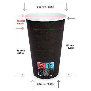 Bio Einwand-Pappbecher "Black SL" 400 ml (16 oz) 1 Stück