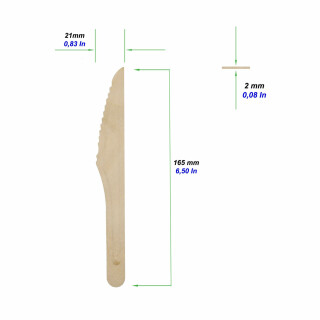 Bio Einweg-Messer aus Holz 165 mm 100 Stück