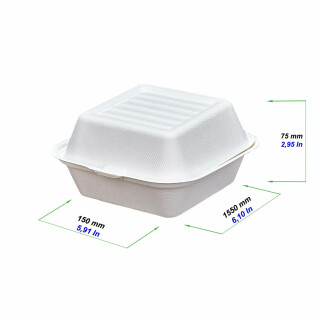 Pack & Cup Bio Hamburger Box Rechteckig aus Zuckerrohr 15,5 x 15 x 7,5 cm 500 Stck