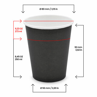 Bio Einwand-Pappbecher Black 250 ml. (9 OZ) 50 Stück