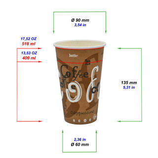 Bio Einwand-Pappbecher "Coffee" 400 ml (16 oz) 1 Stück