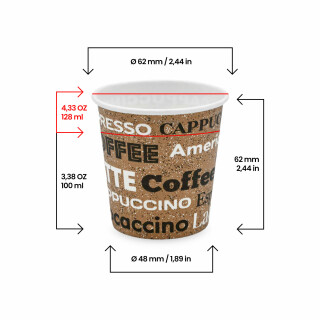Bio Einwand-Pappbecher Neo Coffee 100 ml. (4 OZ) 50 Stück