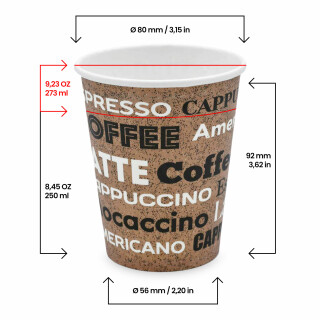 Bio Einwand-Pappbecher Neo Coffee 250 ml. (9 OZ) 50 Stück