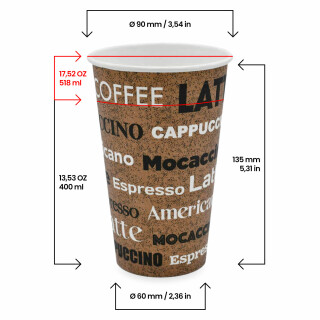 Bio Einwand-Pappbecher Neo Coffee 400 ml. (16 OZ) 50 Stück