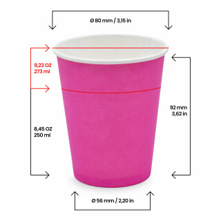 Bio Einwand-Pappbecher Pink 250 ml. (9 OZ) 50 Stück