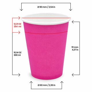 Bio Einwand-Pappbecher Pink 300 ml. (12 OZ) 50 Stück