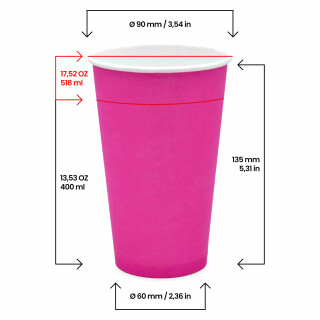 Bio Einwand-Pappbecher Pink 400 ml. (16 OZ) 50 Stück