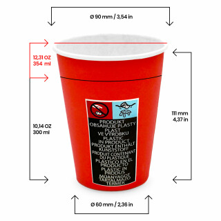 Bio Einwand-Pappbecher Red 300 ml. (12 OZ) 50 Stück