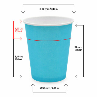 Bio Einwand-Pappbecher Turquoise 250 ml. (9 OZ) 1000 Stück