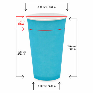 Bio Einwand-Pappbecher Turquoise 400 ml. (16 OZ) 50 Stück